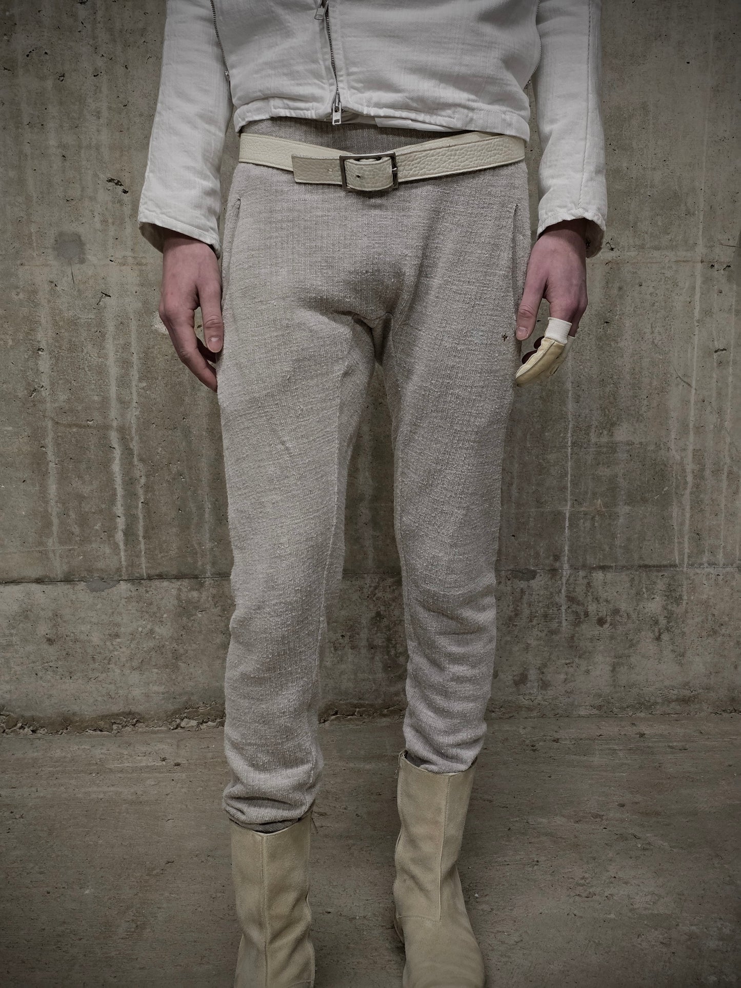 m.a+ by Maurizio Amadei SS24 'P1121EE JMH' Fitted Linen Knit Jogging Pants