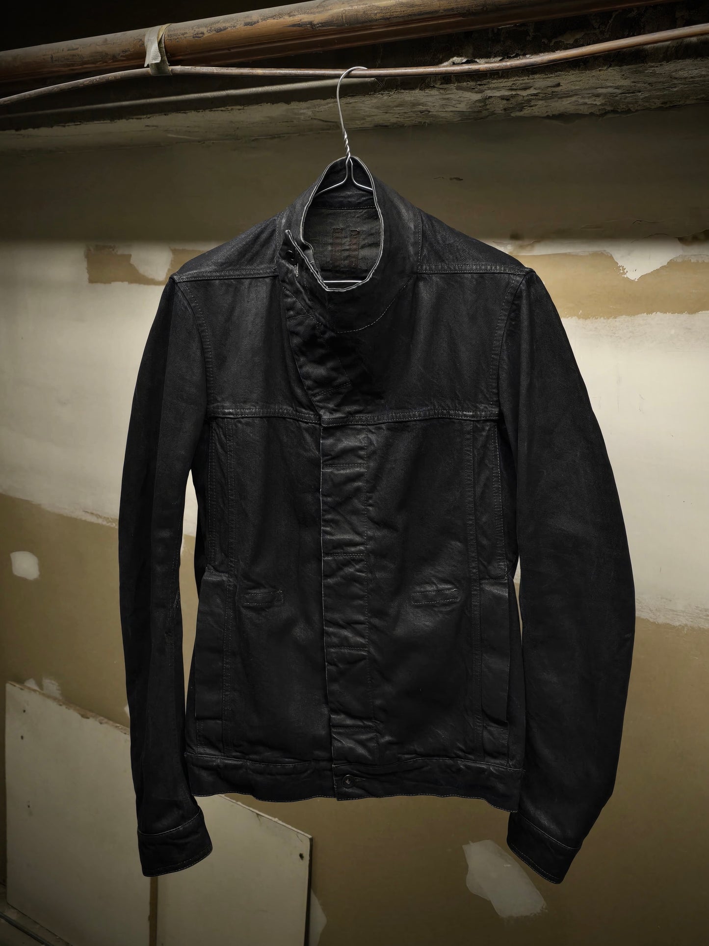 Rick Owens DRKSHDW SS14 "VICIOUS" BLACK MINERAL Slave Waxed Denim Jacket detail | DRIEW GARMENTS