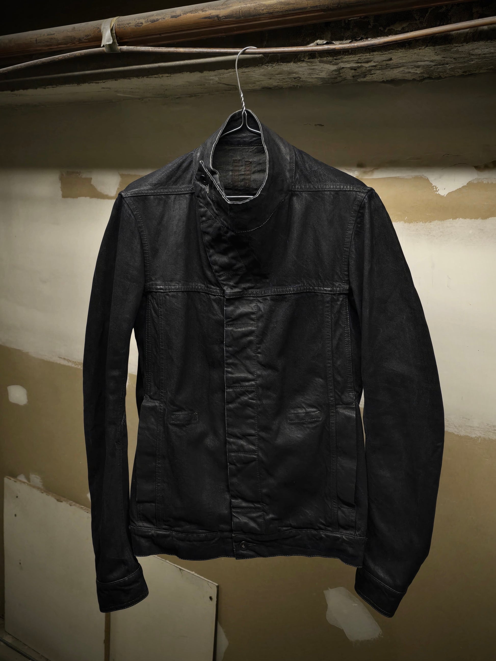 Rick Owens DRKSHDW SS14 "VICIOUS" BLACK MINERAL Slave Waxed Denim Jacket detail | DRIEW GARMENTS
