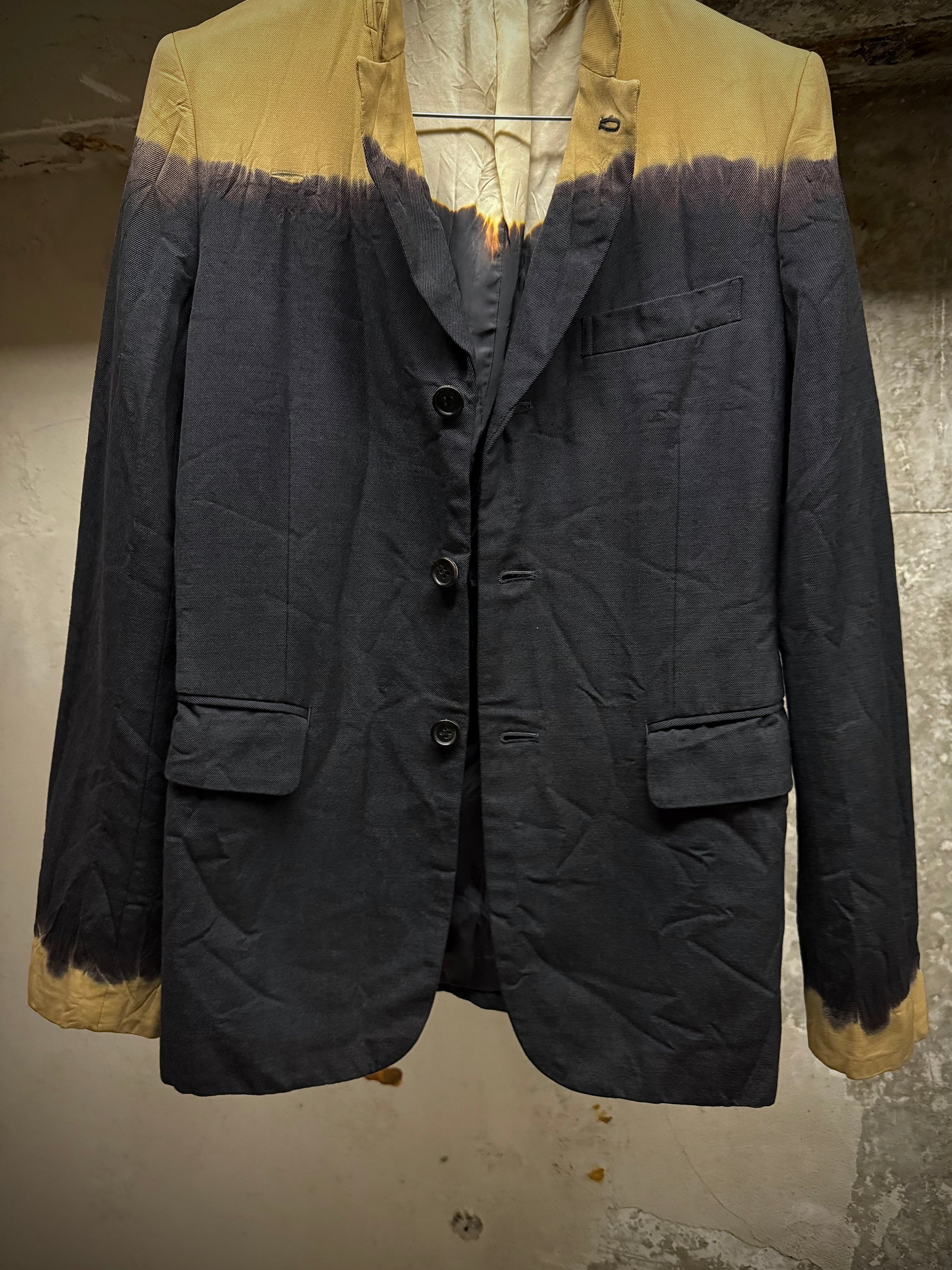 COMME des GARÇONS HOMME PLUS EVERGREEN AW08 Two Toned Bleached Wool Blazer detail | DRIEW GARMENTS