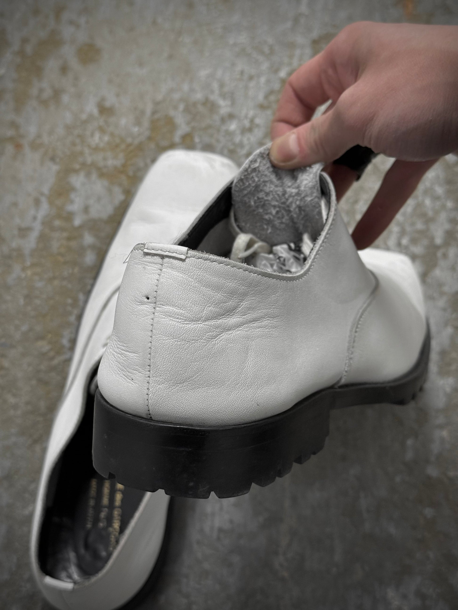COMME des GARÇONS HOMME PLUS SS11 White Square Toe Leather Derbies detail | DRIEW GARMENTS
