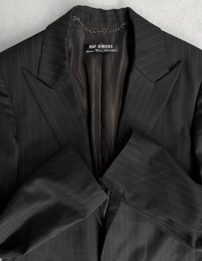 RAF SIMONS AW98-99 “Radioactivity” Satan Lapels Wool Pinstripe Long Coat