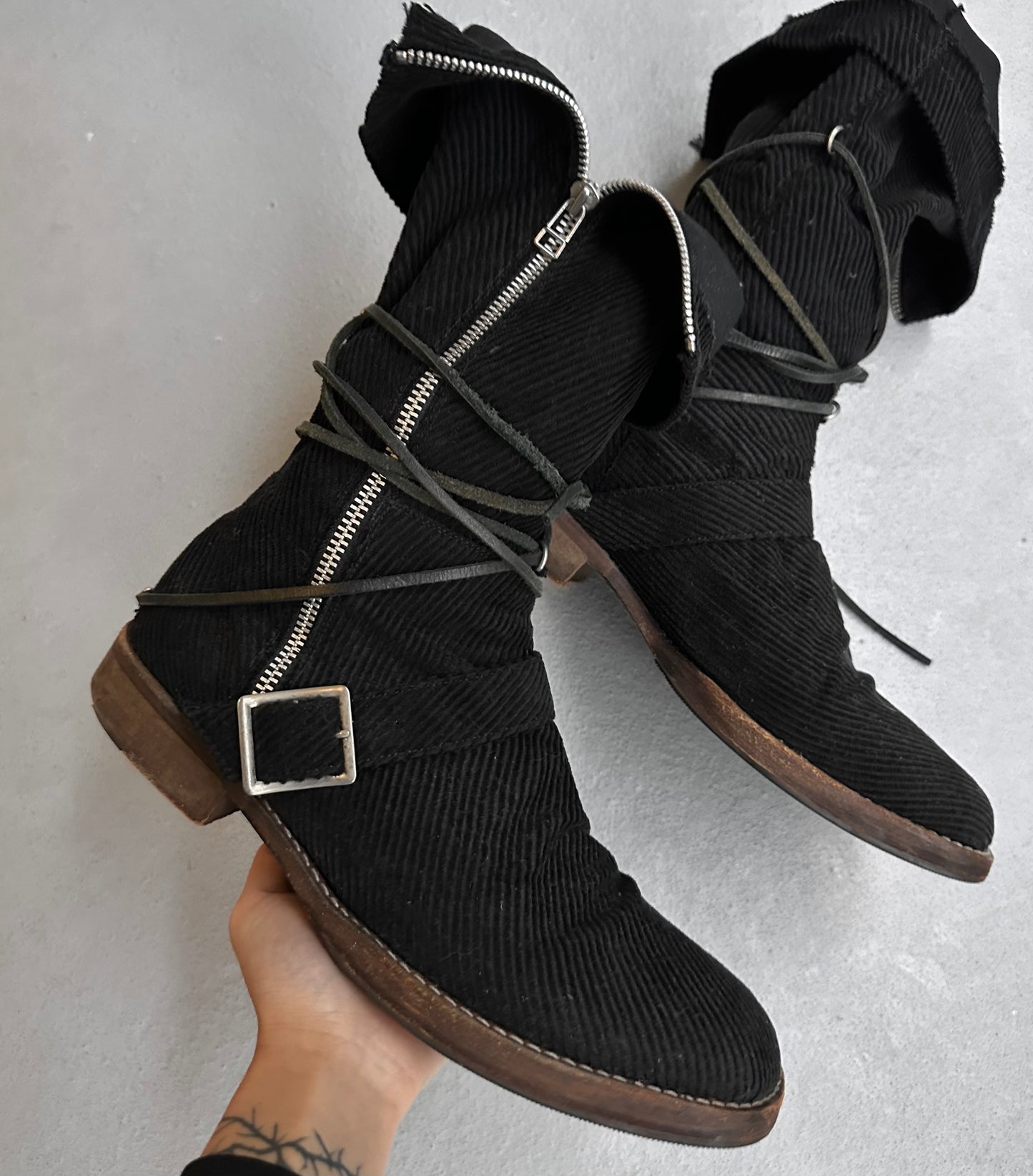 UNDERCOVER AW05 “Arts & Crafts” Corduroy Drawstring Boots