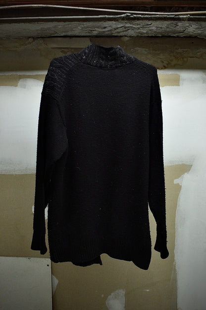 Yohji Yamamoto POUR HOMME AW23 Asymmetric Cable Knit Mock Neck Jumper detail | DRIEW GARMENTS