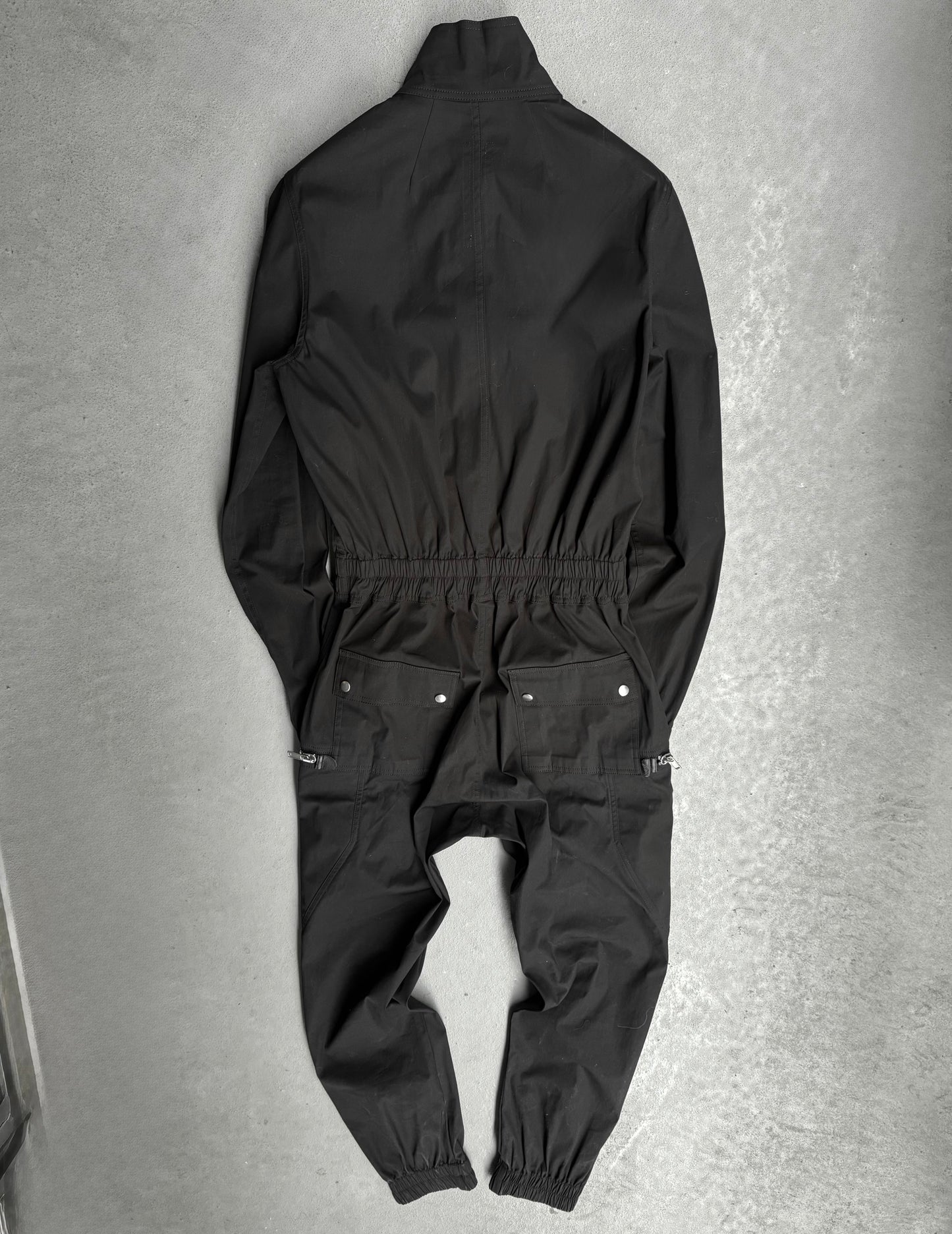 Rick Owens SS23 "EDFU" Black Bauhaus Cargo Larry Flight Jumpsuit
