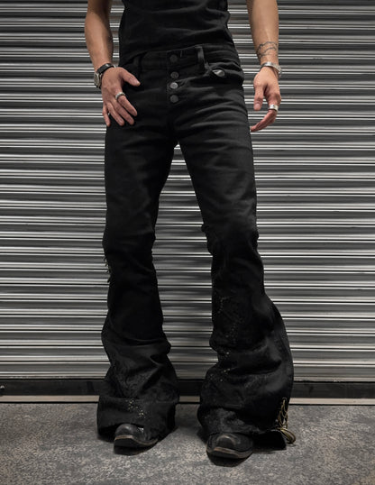 0paquified Custom Lace Studded Bell-bottom Flare Denim