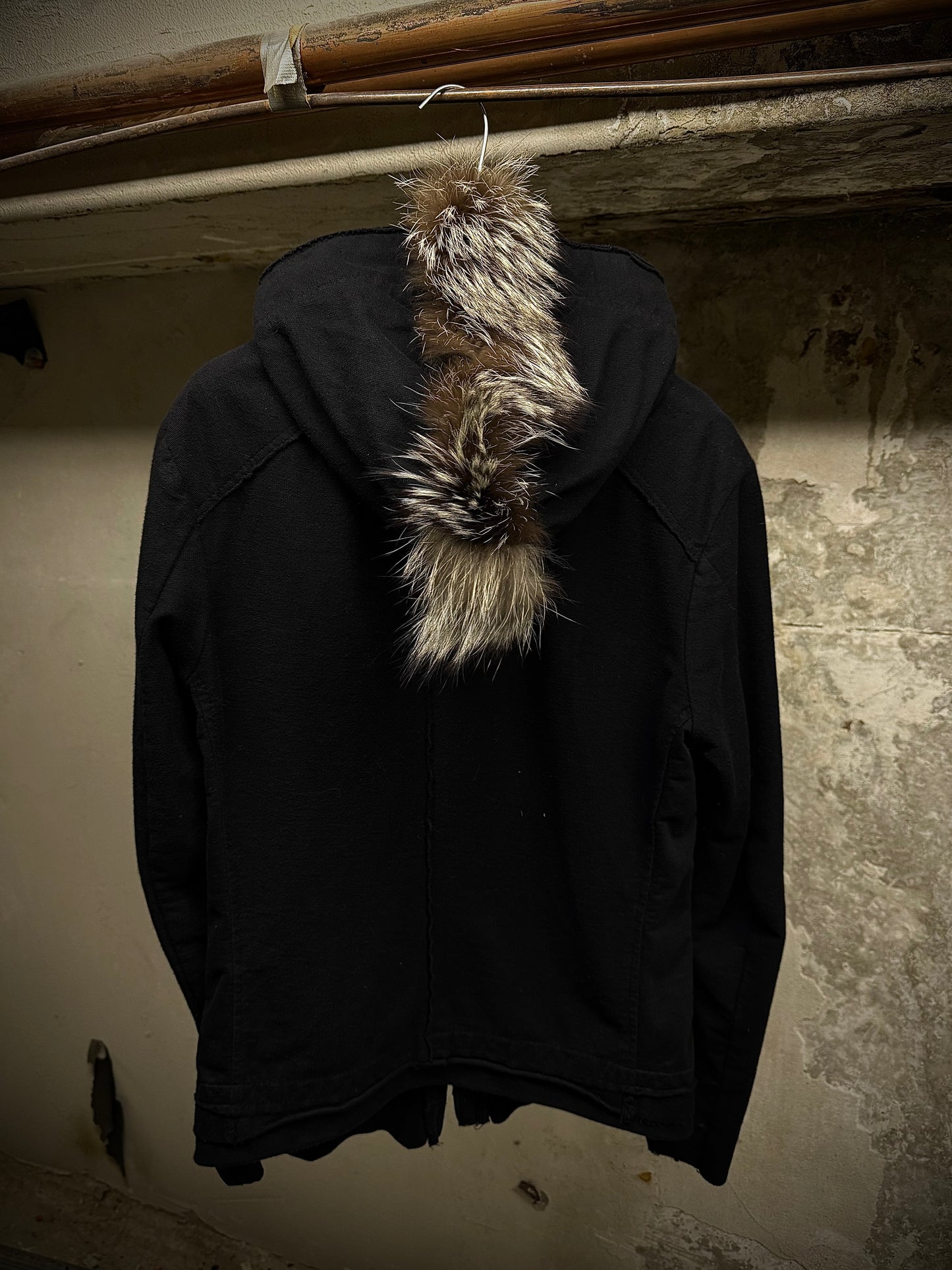 14thAddiction Mohawk Custom Distressed Sheepskin Leather Cross-zip Hoodie