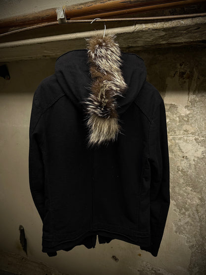 14thAddiction Mohawk Custom Distressed Sheepskin Leather Cross-zip Hoodie