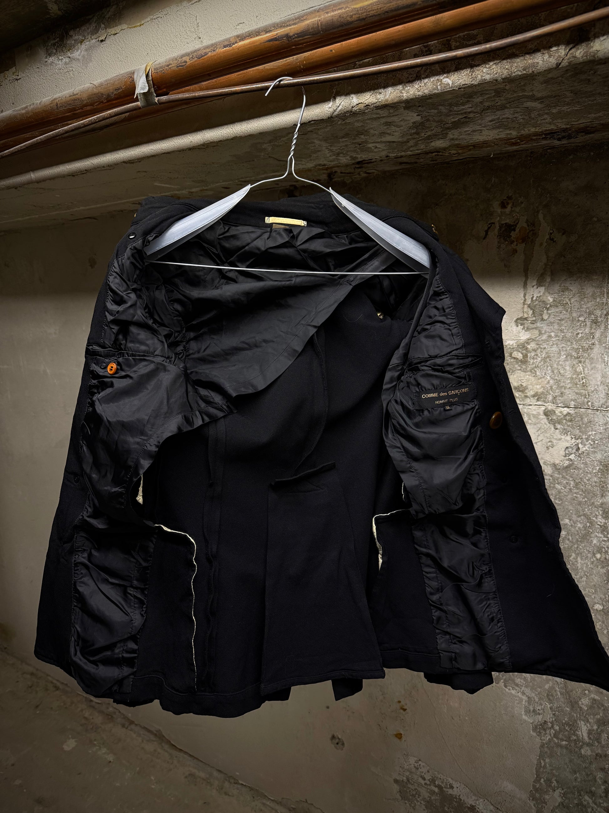 COMME des GARÇONS HOMME PLUS SS12 Cut-Out Poly Napoleon Trench Coat detail | DRIEW GARMENTS