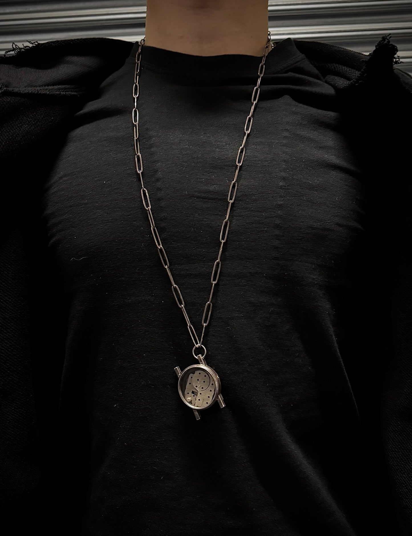 TaichiMurakami Oxidized .925 Silver Watchcase Necklace