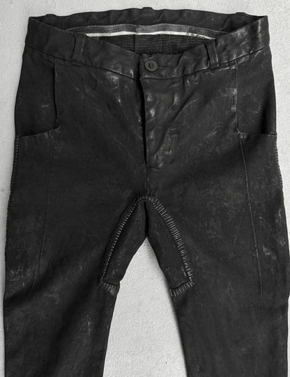 Boris Bidjan Saberi AW20 P14-F1939 Hand-stitched Black Vinyl Coated Skinny Denim