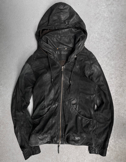 14thAddiction Early 00s Sheepskin Suede Leather Bono Hooded Jacket
