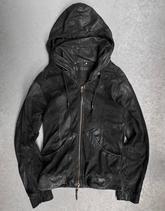 14thAddiction Early 00s Sheepskin Suede Leather Bono Hooded Jacket