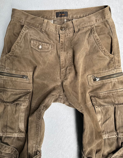 TÊTE HOMME Early 00s Khaki Heavyweight Flared Bondage Cargo Pants