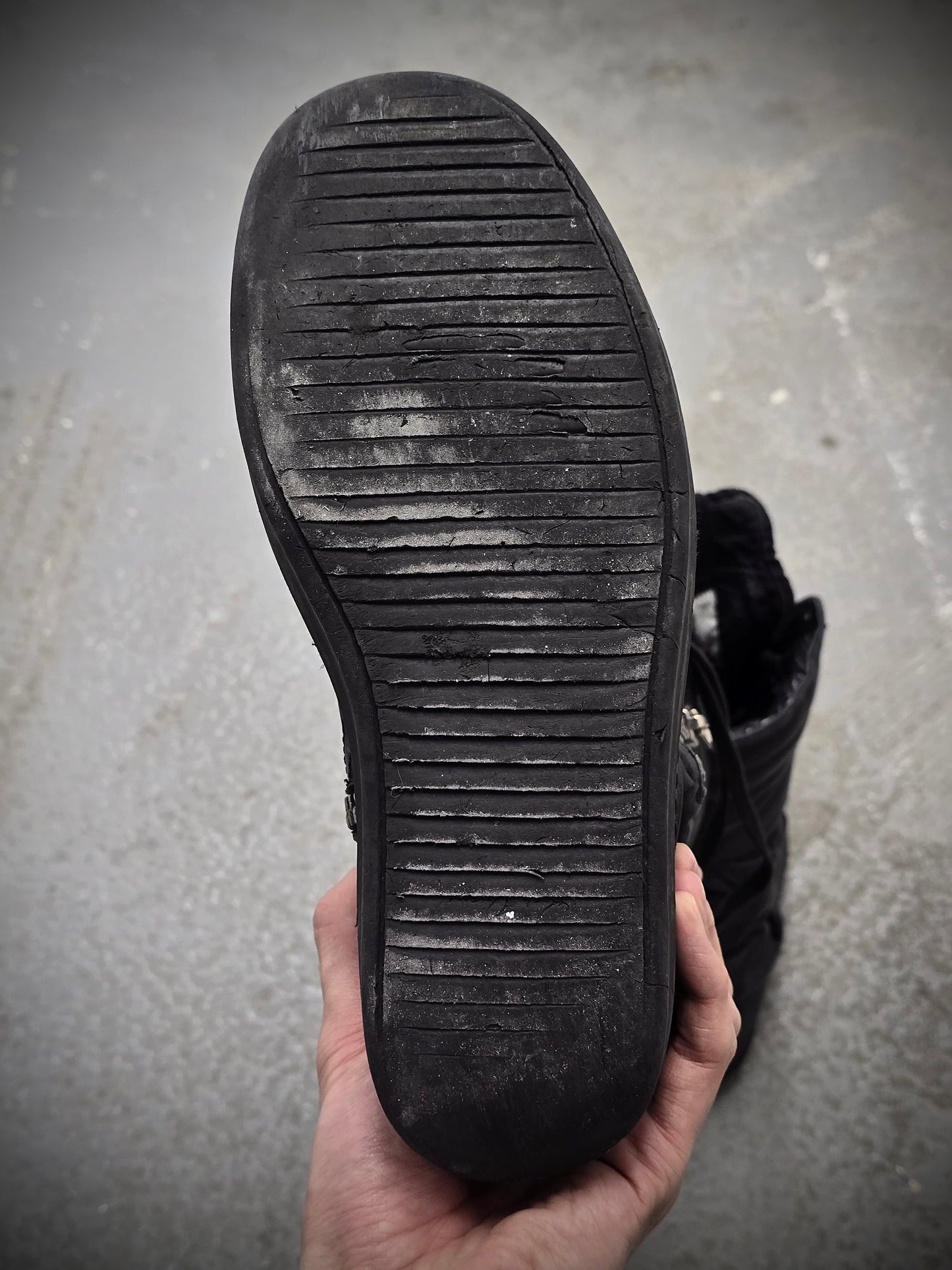 Rick Owens AW12 “MOUNTAIN” All-black Calfskin Leather Cargobasket Sneakers