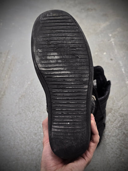 Rick Owens AW12 “MOUNTAIN” All-black Calfskin Leather Cargobasket Sneakers