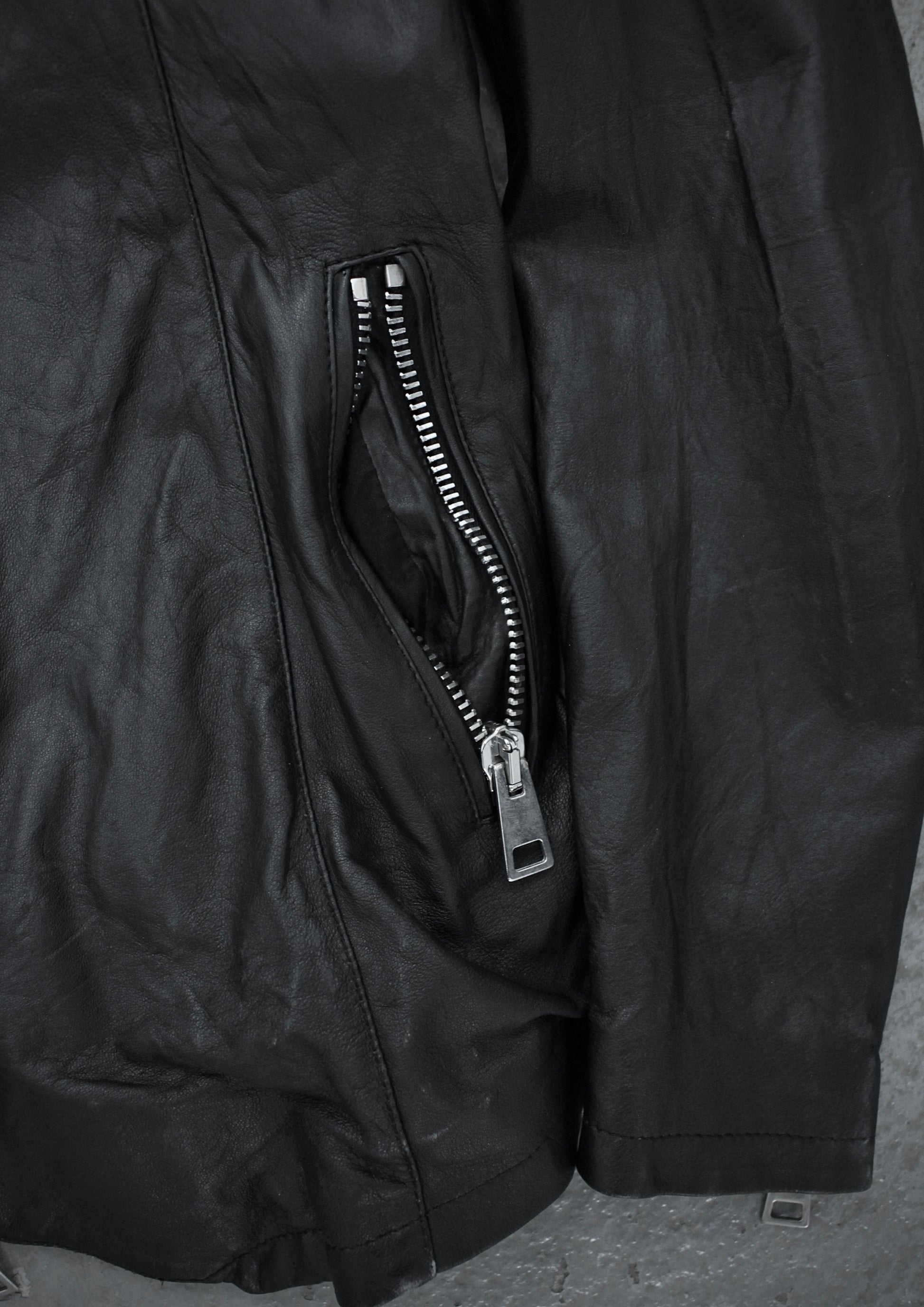 CLAUDIO IACOVELLI Asymmetrical Zip High Neck Calfskin Leather Jacket detail | DRIEW GARMENTS