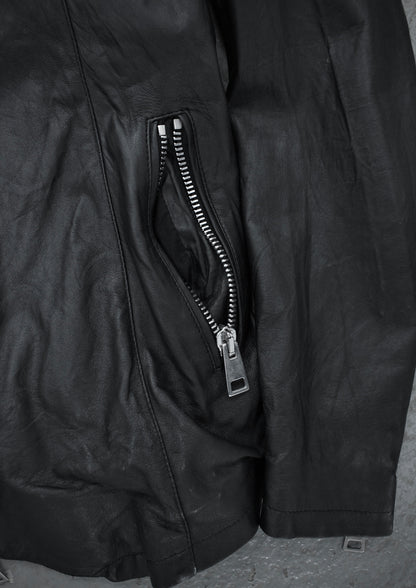 CLAUDIO IACOVELLI Asymmetrical Zip High Neck Calfskin Leather Jacket detail | DRIEW GARMENTS