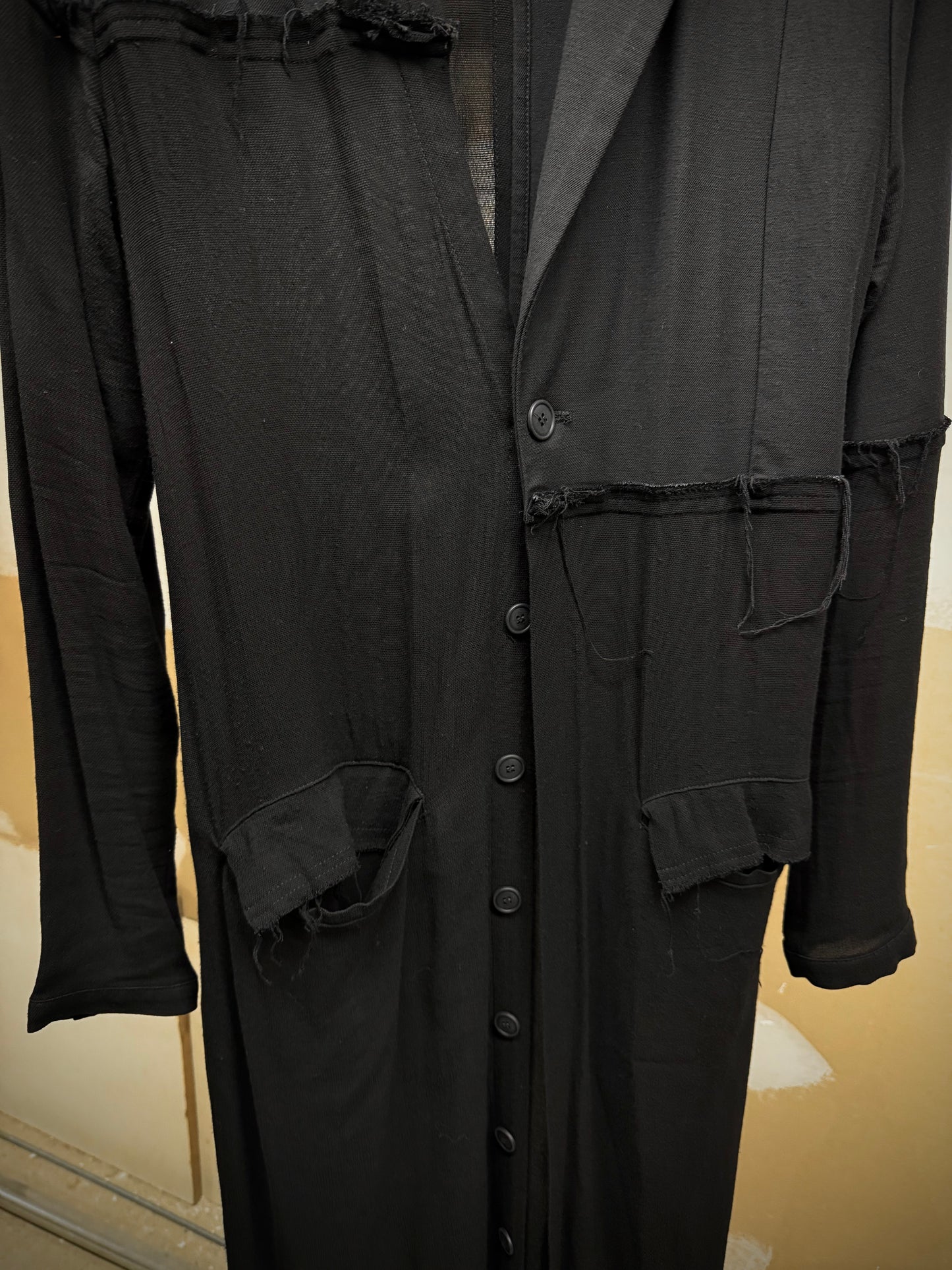 PAL OFFNER Frayed Edge Patchwork Light Coat detail | DRIEW GARMENTS