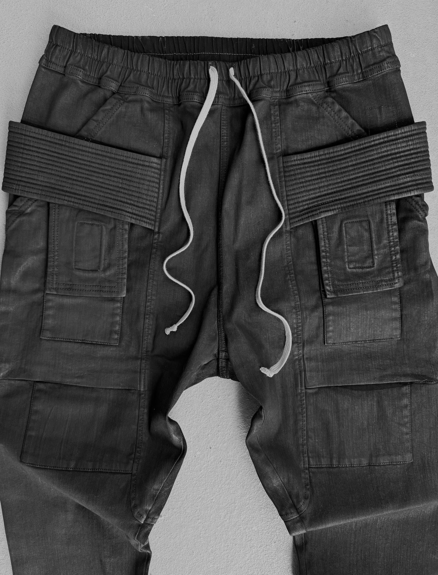Rick Owens DRKSHDW AW24 "PORTERVILLE" Drop-crotch Waxed Creatch Cargo Denim