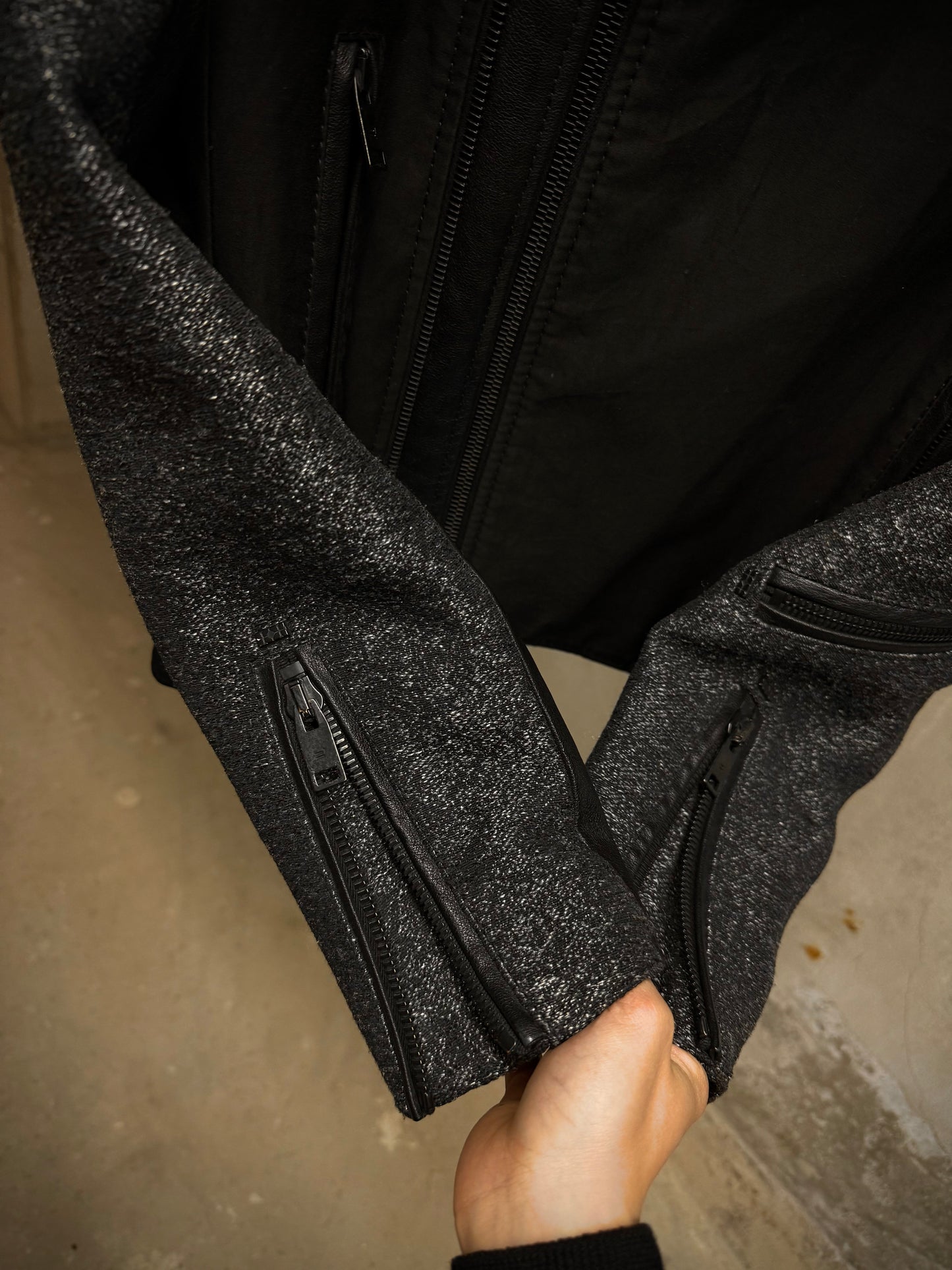 Balenciaga by Nicolas Ghesquière AW2012 Buffalo Leather Hybrid Rider Jacket detail | DRIEW GARMENTS