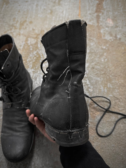 Layer-0 2010s Distressed Grey Waxed Coated Vespucci Sail Hemp Ankle Boots detail | DRIEW GARMENTS