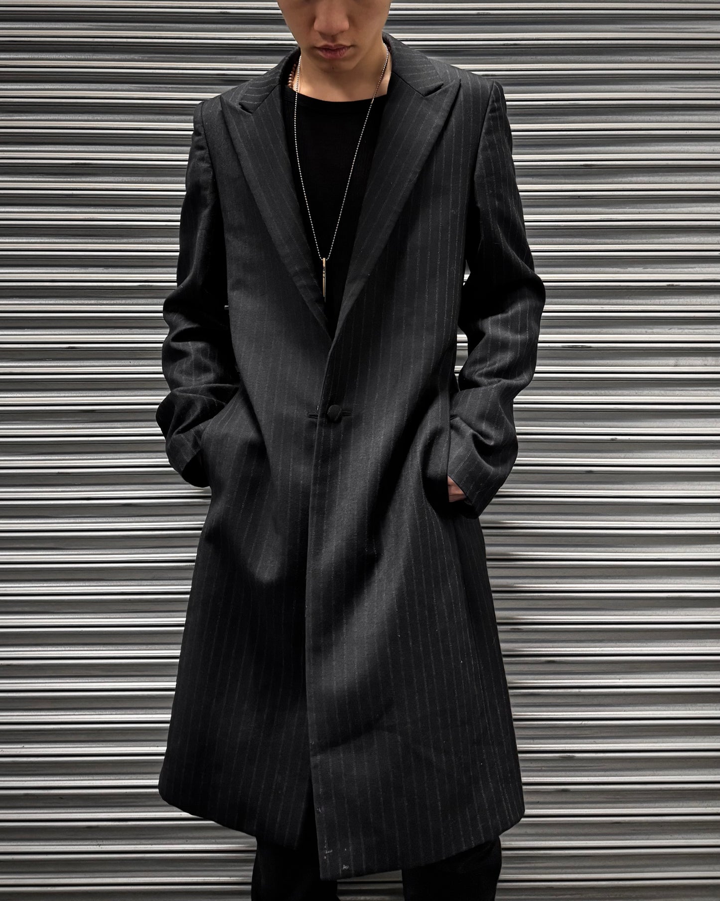 RAF SIMONS AW98-99 “Radioactivity” Satan Lapels Wool Pinstripe Long Coat