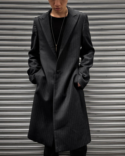RAF SIMONS AW98-99 “Radioactivity” Satan Lapels Wool Pinstripe Long Coat