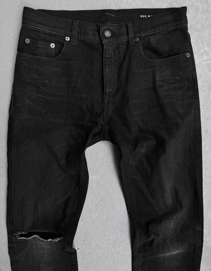 Saint Laurent Paris AW16 Black ‘D02’ One Knee Slit Skinny Denim