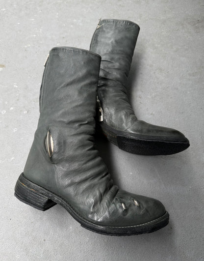 Carol Christian Poell ‘AM/2687P ROOMS-PTC/19’ Kangaroo Leather Titanium Prosthetic Tornado Zip Boots