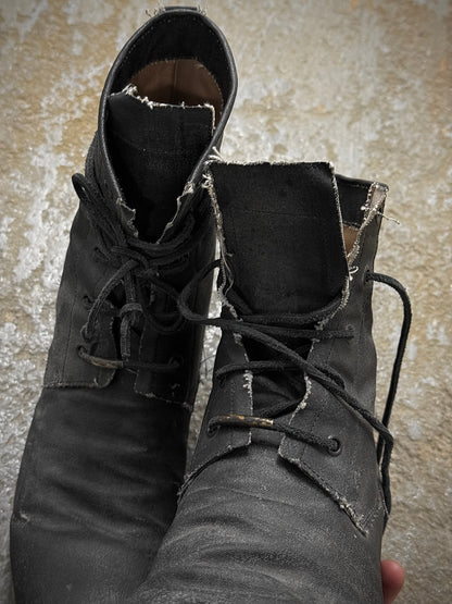 Layer-0 2010s Distressed Grey Waxed Coated Vespucci Sail Hemp Ankle Boots detail | DRIEW GARMENTS