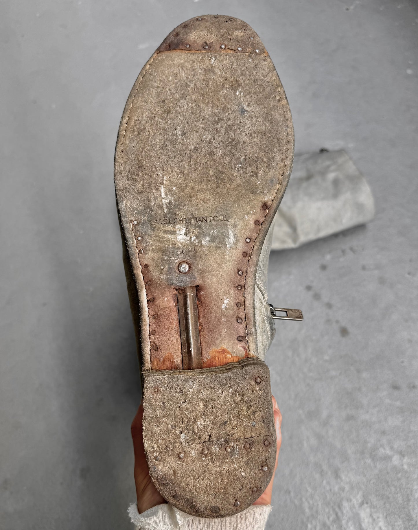 Carol Christian Poell ‘AM/2687P ROOMS-PTC’ Object-dyed Kangaroo Leather Titanium Prosthetic Tornado Zip Boots