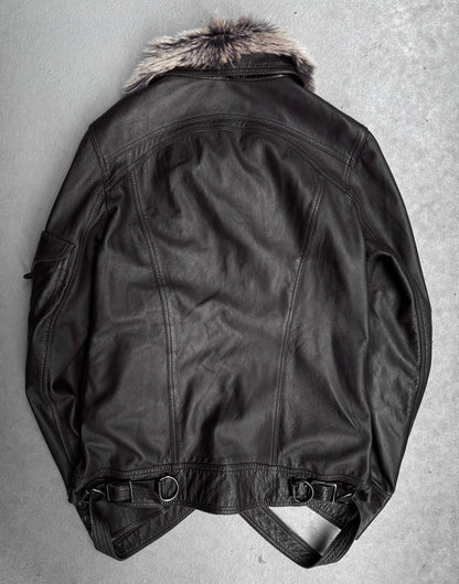 Yasuyuki Ishii Early 00s Detachable Fur Collar Gas-Mask Lambskin Leather Jacket