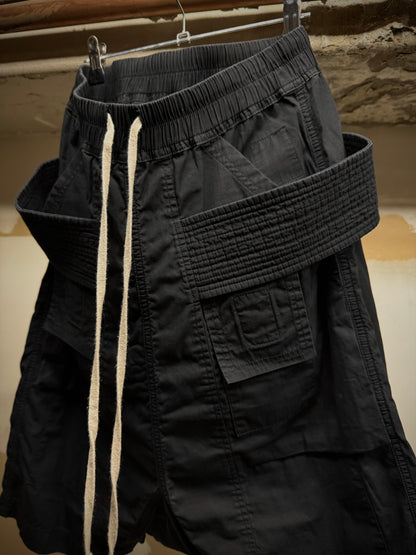 Rick Owens DRKSHDW SS19 "BABEL" Rip Stop Creatch Drop-crotch Cargo Shorts detail | DRIEW GARMENTS