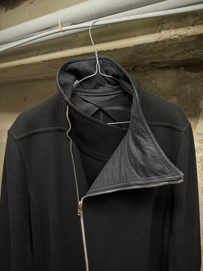 Rick Owens AW15 "SPHINX" Mollino Asymmetrical Front Zip Heavy Wool Coat detail | DRIEW GARMENTS