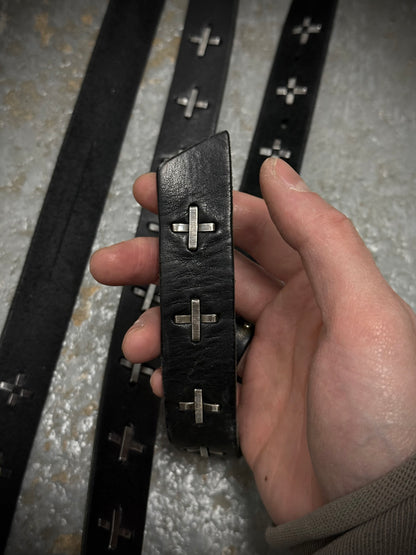 m.a+ by Maurizio Amadei 'EQ2C' GR 3.0 .925 Silver Cross Studded Cow Leather Belt detail | DRIEW GARMENTS