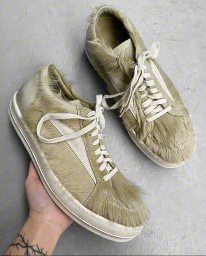 Rick Owens AW23 “LUXOR” Dirty Acid Pony ‘Vintage’ Leather Sneakers