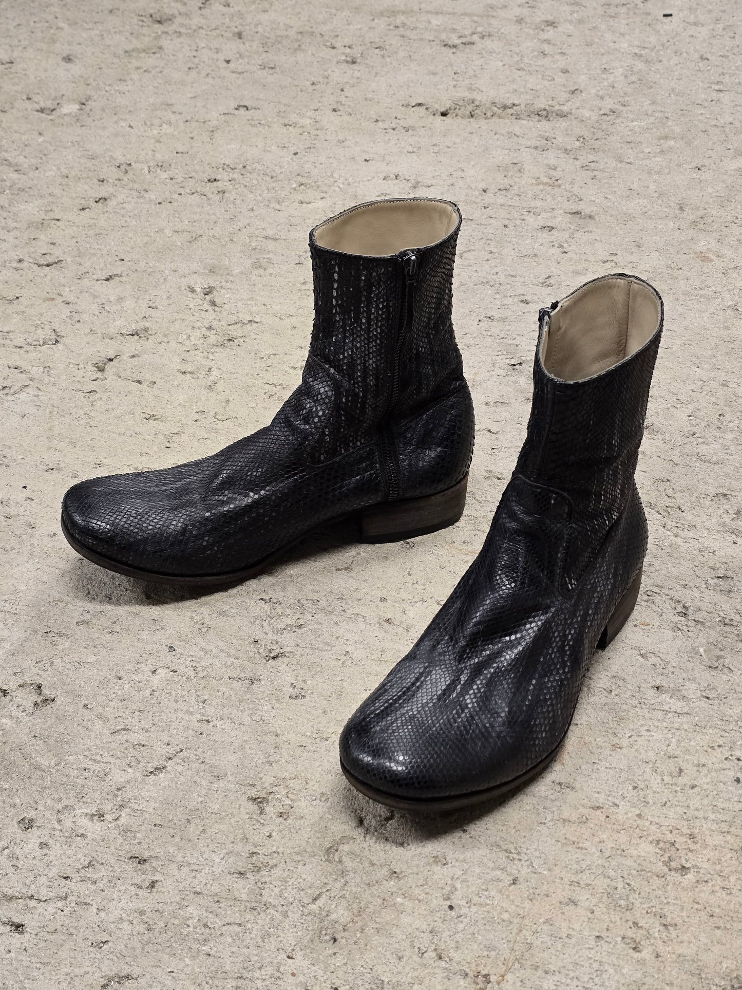 Carpe Diem Ealry 00s Striped Snakeskin Leather Side Zip Boots