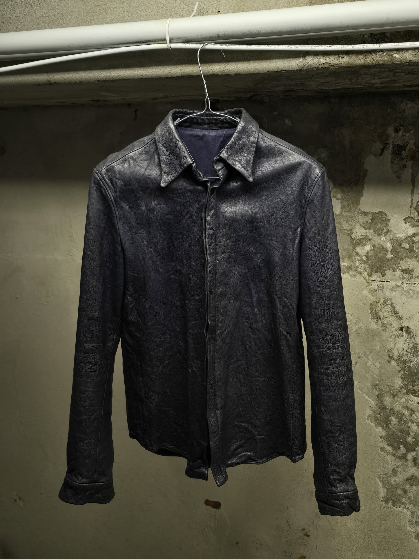 Carpe Diem 00s Object-dyed Indigo Washable Cowhide Leather Shirt | Archive Fashion Toronto