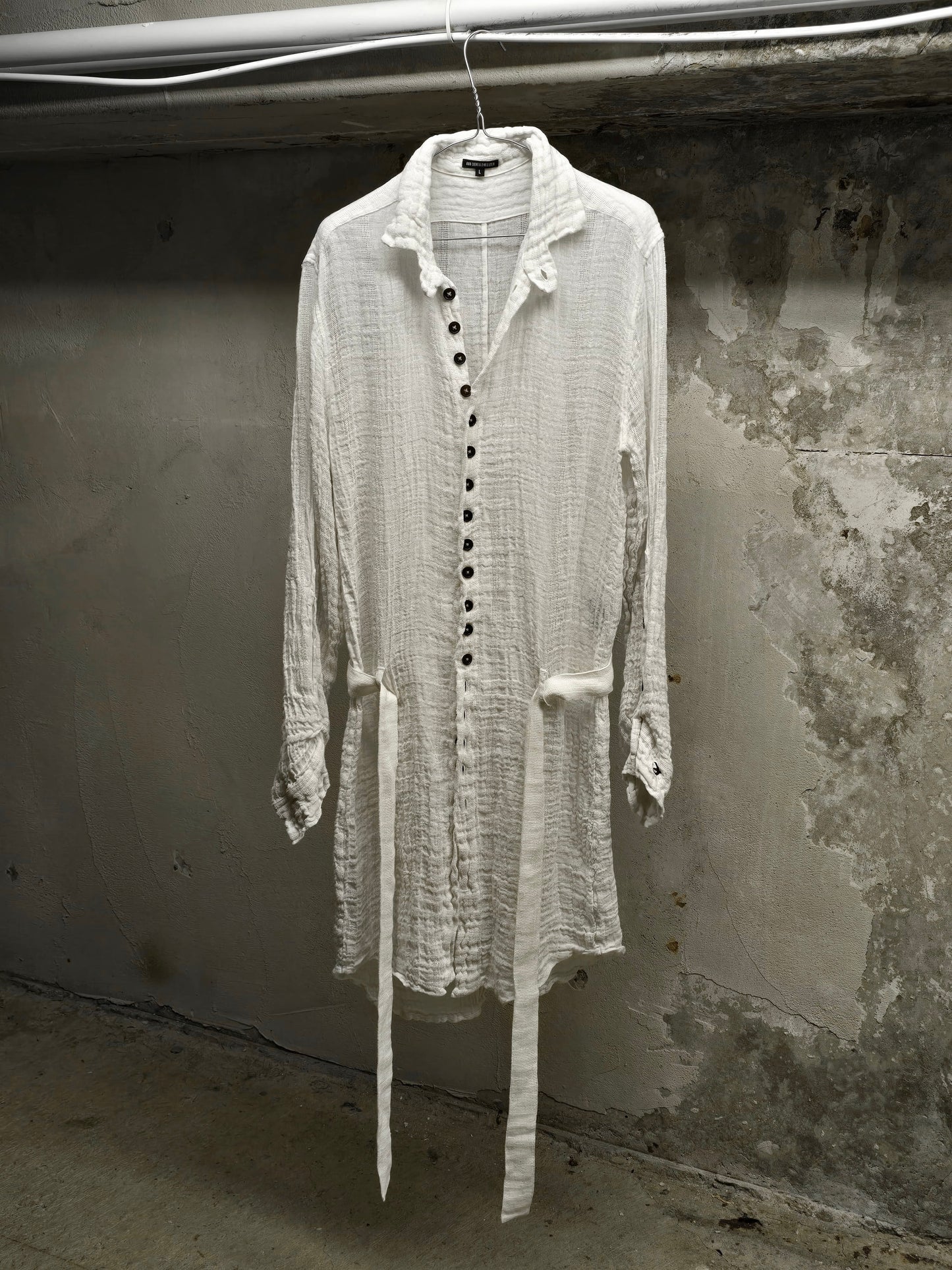 Ann Demeulemeester SS20 Semi Sheer Multi Button White Linen Robe
