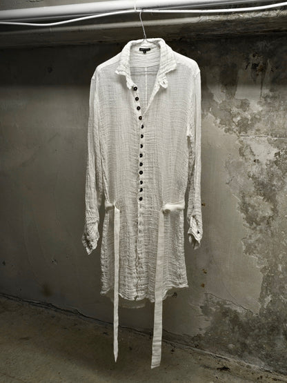 Ann Demeulemeester SS20 Semi Sheer Multi Button White Linen Robe