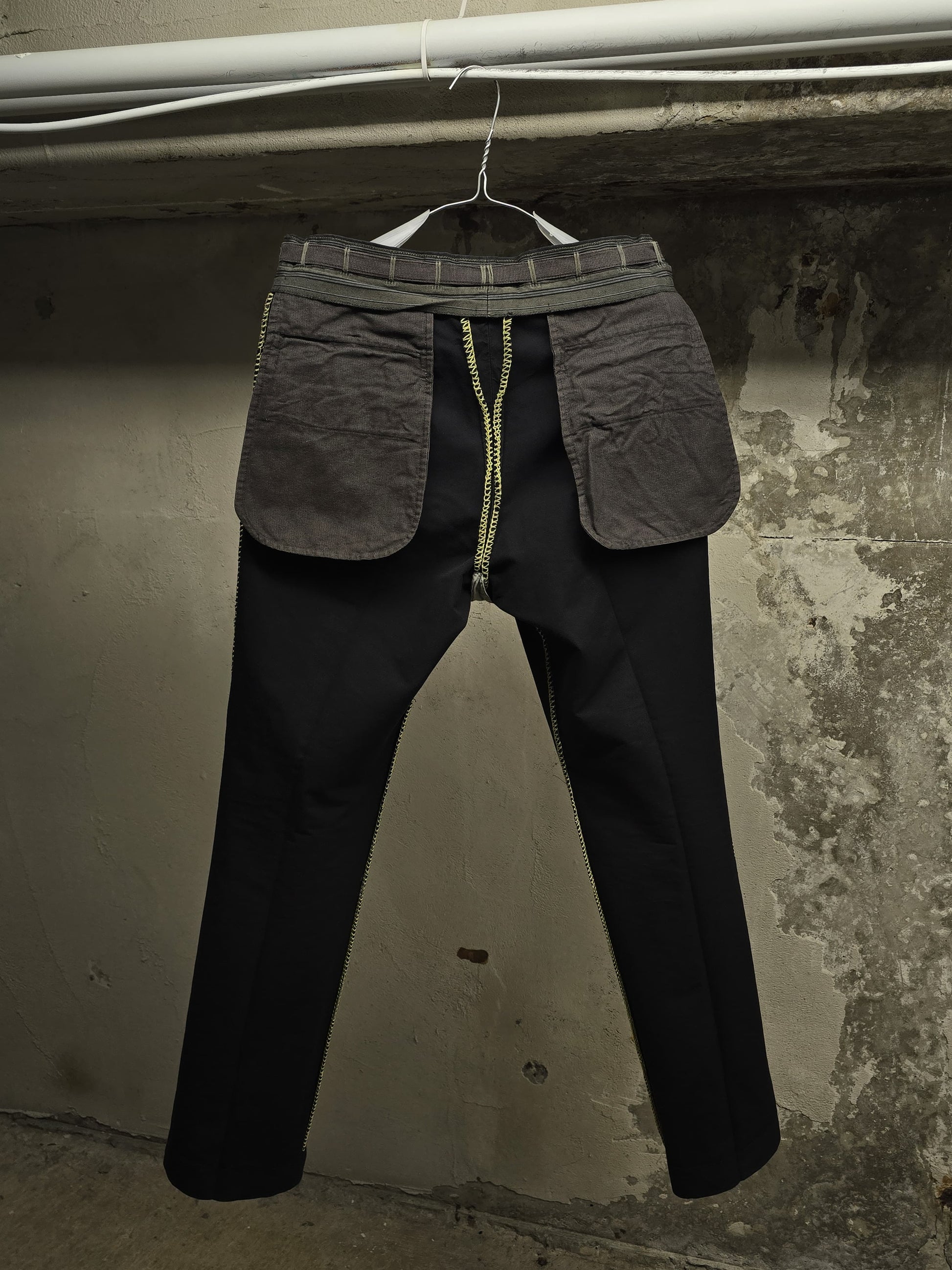 Carol Christian Poell SS06 'PM/2104 RIGHT/10' Yellow Overlock Stitch Classic Trousers detail | DRIEW GARMENTS