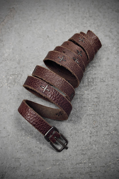 m.a+ by Maurizio Amadei 'ES21A' BI 3.0 S-Buckle Cross Studded Skinny Leather Belt
