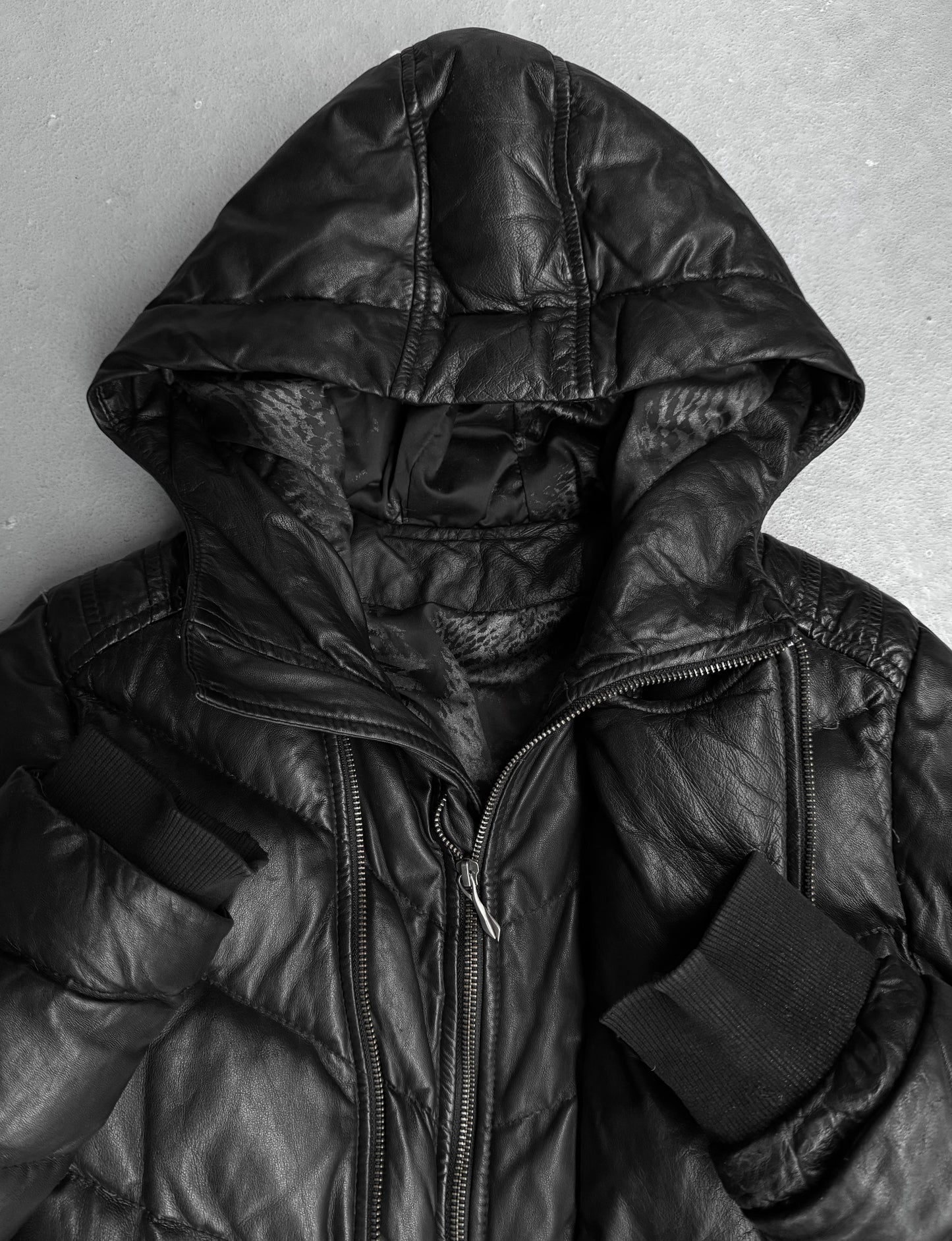 14thAddiction Early 00s Hooded Sheepskin Down Rider Jacket