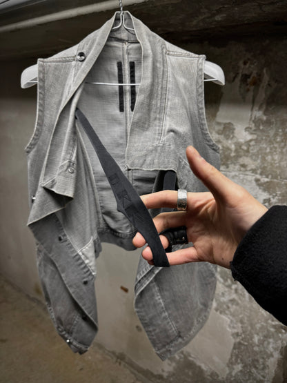 Rick Owens DRKSHDW AW08 "STAG" EGG Asymmetric Denim Vest detail | DRIEW GARMENTS