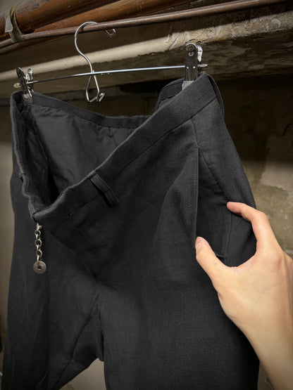 DEVOA SS24 Charcoal Grey Cotton Linen Twisted J-Cut Pants detail | DRIEW GARMENTS
