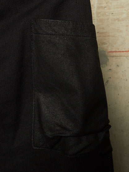 10sei0otto 2010s Black Linen Herringbone Overlock Frayed Hem Sweatpants