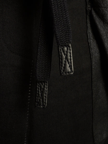 10sei0otto 2010s Black Linen Herringbone Overlock Frayed Hem Sweatpants