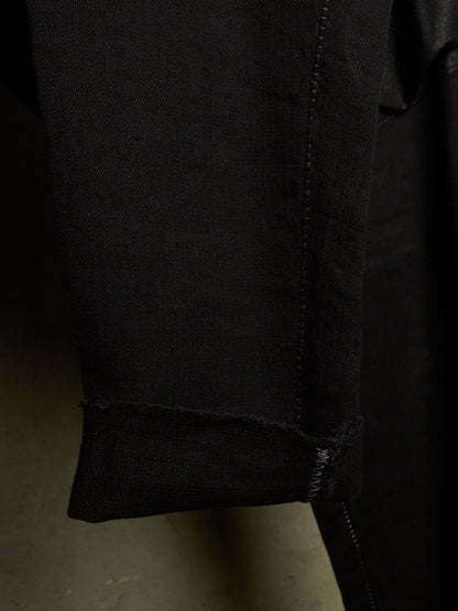 10sei0otto 2010s Black Linen Herringbone Overlock Frayed Hem Sweatpants
