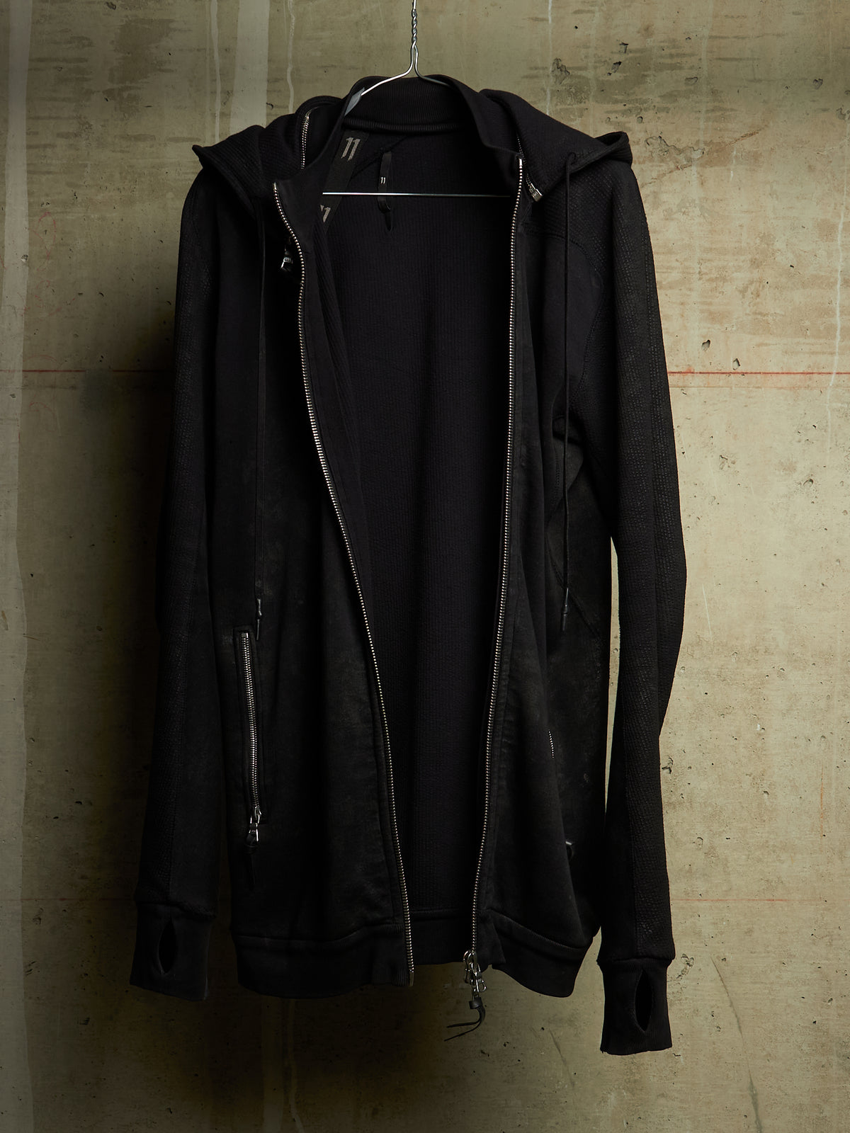 11 by Boris Bidjan Saberi 2010s Black Vinyl Coated Removable Hooded Sweater